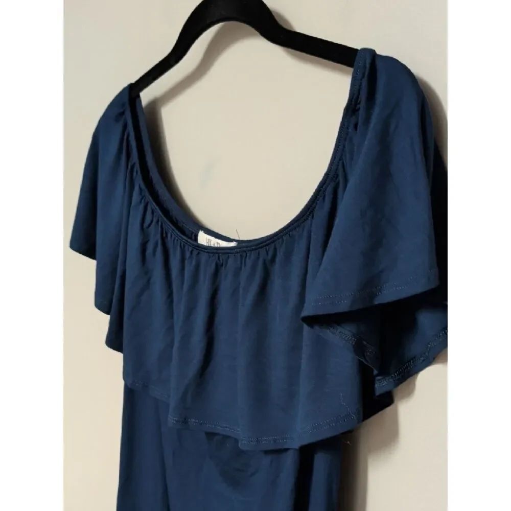 Off-Shoulder Ruffle Blouse in Deep Blue - Picture 2 of 5